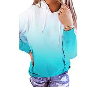 HVEPUO Ladies Hoodies Gradient Tie Dye Jumpers Long Sleeve Sweater Ombre Drawstring Pullover Cute Hoody Teenage Sweatshirt Hoddiesodies For Women Autumn Clothes Tops Blue L