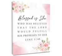 HVEST Inspirational Quotes Wall Art Pink Floral and Bible Verse Aesthetic Canvas Wall Decor Motivational Wall Art for Living Room Bathroom Bedroom Office, 16L x 12W Inches