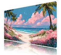 HVEST Pink Floral Beach Mouse Pad, Tropical Ocean Pastel Cloud Desk Mat,Large Mouse Pad for Laptop Computer, Mousepad with Non-Slip Rubber Base and Stitched Edge for Game, Office, Home 31.5'' x 15.7''