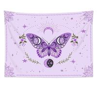 HVEST Purple Butterfly Wall Hanging - Floral Plant Botanical Tapestry Bohemia Mandala Trippy Star Moon for Bedroom Living Room Party Wall Decor, 60L X 80W inches