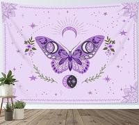 HVEST Purple Butterfly Wall Hanging - Floral Plant Botanical Tapestry Bohemia Mandala Trippy Star Moon for Bedroom Living Room Party Wall Decor, 40L x 60W inches
