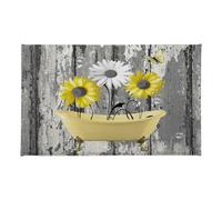 HVEST Rustic Farmhouse Floral Bath Mat Yellow Flower and Butterfly on Rustic Wood Bathroom Rugs Non Slip Washable Absorbent Door Mats Bathroom Decor Accessories, 20L X 31W inches