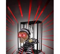 HVFGXY Decor Prop with Motion Sensor and Spooky Sound for Halloween,Scary Skull Cage Prisoner Haunted House Decor,Spooky Hanging Ghost Light Up Eyes Decorations