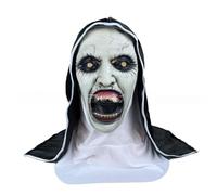 HVFGXY Full Head Realistic Evil Nun Mask with Headscarf, Scary Nun Costume Mask with Bloody Mouth for Halloween Party Props (Open Nun)