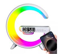 HVFGXY Smart Atmosphere Lamp, Small LED Night Light Bluetooth Speaker Wireless Charger RGB Alarm Clock for Christmas Birthday Gifts (White)