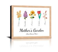 HVFIOM Personalised Birth Month Flowers Canvas Prints Gifts with Your Kid's Names, Mother's Garden for Christmas Mother's Day Gifts for Mom Grandma Wife from Son Daughter Husband Grandkids