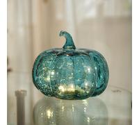 hvfun Aqua Blue Crackle Glass Pumpkin Light with Timer- Fall decoration for home-Lamps for festive decoration