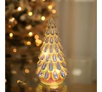 hvfun Mercury Glass Christmas Tree with Iridescent Finish, LED Light and 6-Hour Timer, Battery Operated, Holiday Decor