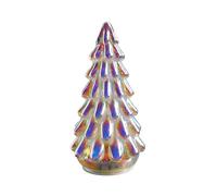 hvfun Mercury Glass Christmas Tree with Iridescent Finish, LED Light and 6-Hour Timer, Battery Operated, Holiday Decor