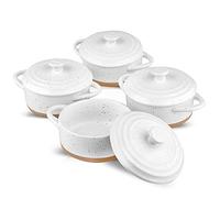 HVH 12 oz Ramekins with Lids, Mini Casserole Dish with Lid Oven Safe, Small Casserole Dish Set, Oven Safe Bowls, Mini Baking Dishes for Oven with Lids, Farmhouse Style (White)