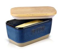 HVH Ceramic Butter Dish with Lid, Airtight Butter Keeper, Blue