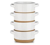 HVH Soup Bowls With Handles Microwave Safe, Ceramic Soup Bowl Set of 4, 24 Oz Big Soup Bowl for Soup, Cereal, Chill, Beef Stew, French Onion Soup Bowls Farmhouse Style (White)