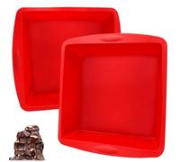 HVIHWI 2 Pcs Silicone Cake Moulds, Square Baking Tray, Non-Stick Brownie Pan Flexible Cake Pan for Cheesecake, Brownie, Cake, Bread, Chocolate Pie, 19.5×18×5.5cm (Red)