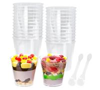 HVIHWI 25 Pcs Mini Dessert Cups with Spoons, 210ml/7oz Round Plastic Dessert Pots, Reusable Desert Bowls Cheesecake Dessert Cups for Desserts Mousses, Puddings, Party (7.5×7.5cm)
