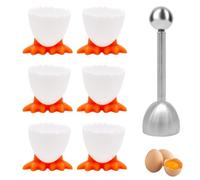 HVIHWI 7 Pcs Egg Cups Set, Chicken Feet Egg Cup and Stainless Steel Egg Opener, Boiled Egg Holder Cup Funny Egg Topper Egg Cups Stand for Raw Soft Hard Boiled Egg, Kitchen Accessories