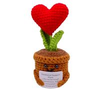 HVIHWI Handmade Crochet Flowers, Emotional Support Gift, Small Potted Knitted Desk Decorations Cute Red Heart Yarn Potted Plant Motivational Gift for Weeding Table Shelf Office Ornament (Red)