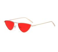 Hviomru Cat Eye Sunglasses Women | 80s Retro Style | UV400 Protection | Classic Vintage Triangle Party Glasses, Gold/Red