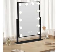 Hviww Vanity Mirror with Lights, Dressing Table Mirror with 3 Lighting Modes, 12 LED Bulbs USB Charging Smart Touch Sensor Switch 360° Rotation Anti-Slipping Base (Black)