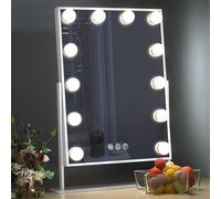 Hviww Vanity Mirror with Lights, Dressing Table Mirror with 3 Lighting Modes, 12 LED Bulbs USB Charging Smart Touch Sensor Switch 360° Rotation Anti-Slipping Base (White)