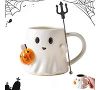 Hvjwfu Halloween Ghost Cup Coffee Mug - 600ml Ceramic Pumpkin & Ghost Design, Spooky Cute Tea/Cocoa Cup for Halloween Decor, Parties, Birthday Gifts & Daily Use-White