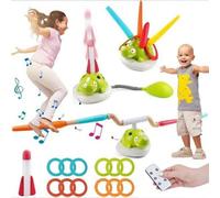 Hvjwfu Musical Jump Toss Ring Game Toy, 3 In 1 Musical Garden Jump Sports Toys, Rocket Launcher For Kids, Musical Jump, Ring Toss Game, Outdoor Dinosaur Toys With Remote Control-A