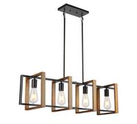 HvKv HvY 4 Light Kitchen Island Lighting, Wood Metal Pool Table Lights - Black Chandeliers, Industrial Pendant Heights Adjustable Bedroom Lights