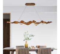 HvKvHvY 52W Kitchen Island Pendant Light 3000K-6000K Dimmable Chandeliers Hanging Lamp Adjustable with Remote Control,Wood Leaf Style LED Lighting for Kitchen Bedroom Study, 100Cm
