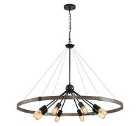 HvKvHvY 97cm Black Wagon Wheel Chandelier, 8-Light E27 Vintage