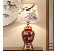 HvKvHvY Table Lamp Retro Ceramic, Fabric Bedside Lamp,Vintage Bedroom Reading Light White lampshade Desk Lamp Modern Style E27 Nightstand Lamp for Hotel Living Room Office (D 52CM)