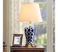 HvKvHvY Vintage Ceramic Table Lamps, Retro Table Lamp, E27 Handmade Bedside Lamp Nightstand Lamps, Classic Chinoiserie Blue Fabric Desk Lamp for Bedroom Living Room Office(04 60CM)