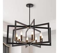 HvKvHvY Vintage Chandeliers Ceiling Light,E14 Geometric Farmhouse Pendant Light 8 Light Industrial Metal Ceiling Lights Living Room for Kitchen Island Hallway Dining Room Entryway (Black)