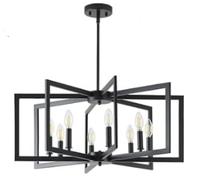 HvKvHvY Vintage Chandeliers Ceiling Light,E14 Geometric Farmhouse Pendant Light 8 Light Industrial Metal Ceiling Lights Living Room for Kitchen Island Hallway Dining Room Entryway (Black)