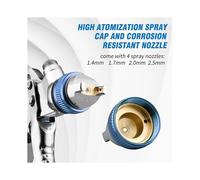 HVLP Gravity-Fed Air Spray-Gun with 1.4/1.7/2.0/2.5 mm Nozzles and 650 Cc Mixing Cups, Automotive Paint Sprayer