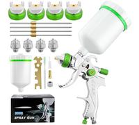 HVLP Paint Spray Kit,Green Nozzle Professional Air Gravity Feed Spray Gun Kit with1.4mm 1.7mm 2.0mm 2.5mm Paint Tool for Car Furniture Painting Handheld Sprayer