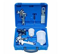 HVLP Spray Gun Set 1.4/0.8mm Two Guns 600ml+250ml No-Drip Cups, Regulator &Gauge