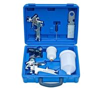 HVLP Spray Gun Set Aluminum Dual 1.4/0.8mm Nozzles 600ml+250ml Black Case Kit