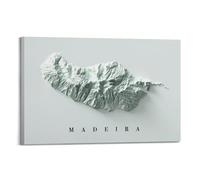 HVLS Vintage 2D Relief Map Poster Portugal Madeira Map Decorative Canvas Family Bedroom Artwork Picture Painting 08x12inch(20x30cm)