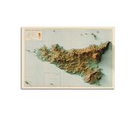 HVLS Vintage Relief 2D Map Canvas Artwork - Sicily, 12x18inch, Unframe-style, High-def Printing, Coated Paper Finish