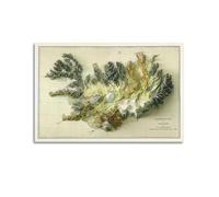 HVLS Vintage Relief 2D Map Poster Iceland Map Decorative Canvas Family Bedroom Artwork Picture Painting 12x18inch(30x45cm)