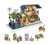 hvmabeck Japanese Style Doll House DIY Miniature House Kit with Dust Cover 3D Wooden Miniature Dollhouse Furniture 1:24 Scale Creative Gift for Family and Friends