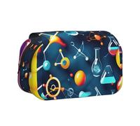 HVMUNG Abstract Science Chemistry Print 2-Layer Clamshell Pen Case, Zipper Pockets & Patch Pocket, For Daily Use & Travel