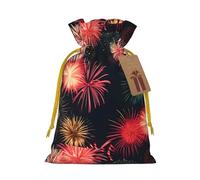 HVMUNG Beautiful Fireworks Print Christmas Drawstrings Present Bags Reusable Bags For Hallowmas Thanksgiving Party