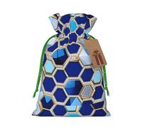 HVMUNG Blue Hexagons And Diamond Print Christmas Drawstrings Present Bags Reusable Bags For Hallowmas Thanksgiving Party