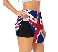HVMUNG British Flag Print Women's Double-Layer Athletic Shorts Running Shorts Gym Workout Shorts, Black, S