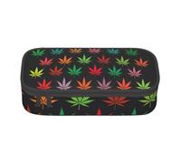 HVMUNG Colorful Cannabis Leaves Print Large Capacity Multifunctional Pencil Case, Easy Storage Bag