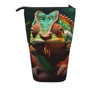 HVMUNG Cute Chameleon Print Standing Pencil Case Zipper Pencil Case Organizer for Adults