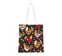 HVMUNG Cute Rooster Chickens Print Reusable Canvas Tote, Shopping Bag With Handles For Daily And Grocery Use