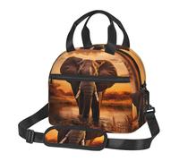 HVMUNG Elephant Print Lunch Bag, Reusable Lunch Box with Adjustable Shoulder Strap