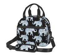 HVMUNG Elephant Print Lunch Bag, Reusable Lunch Box with Adjustable Shoulder Strap