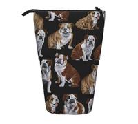 HVMUNG English Bulldogs Print Standing Pencil Pouch With Zipper Pencil Bag Pencil Case Organizer For Adult